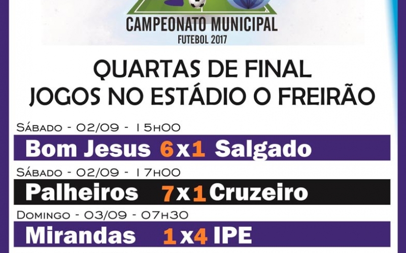 Bom Jesus, Palheiros, IPE e Corinthians disputam as semifinais do Campeonato Municipal de Futebol neste sábado