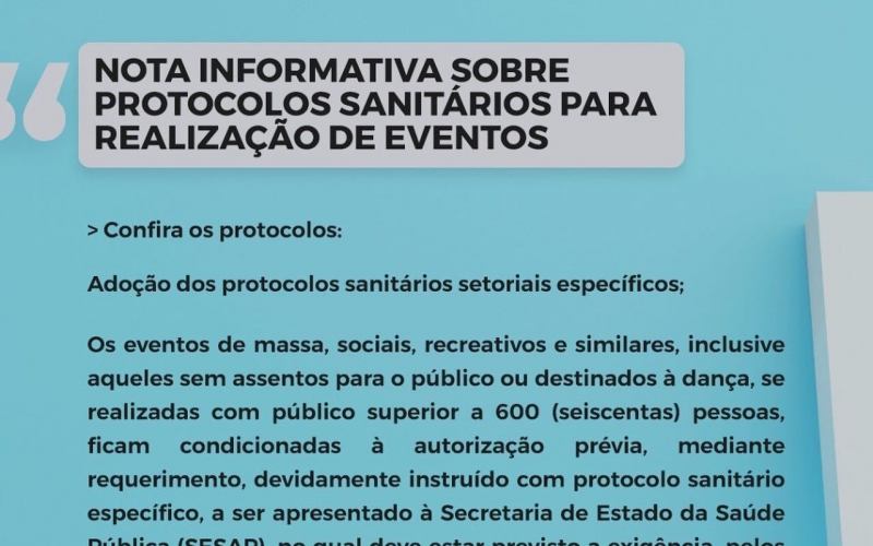 Secretaria de Saúde e Vigilância Sanitária publicam Nota Informativa sobre protocolos sanitários para realização de even