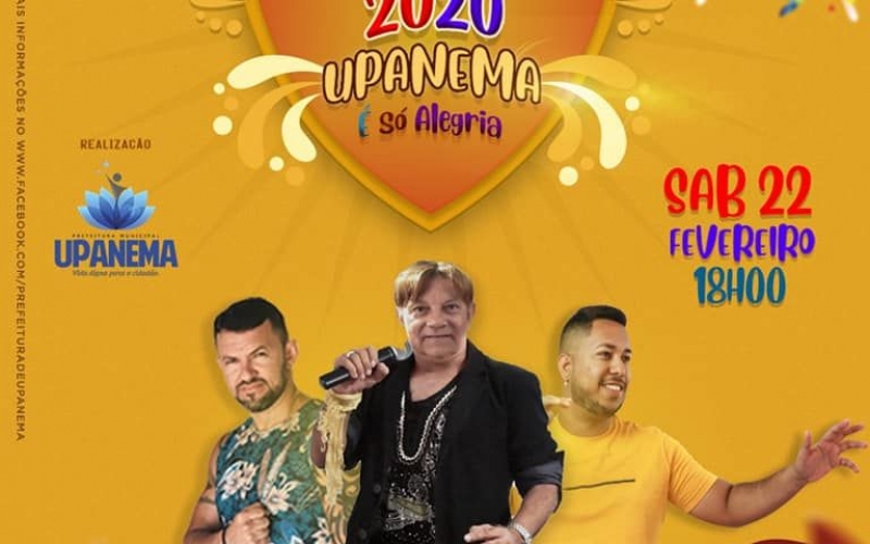 Roberto Cantor e Axé Rios abrem o Carnaval de Upanema 2020 neste sábado (22)